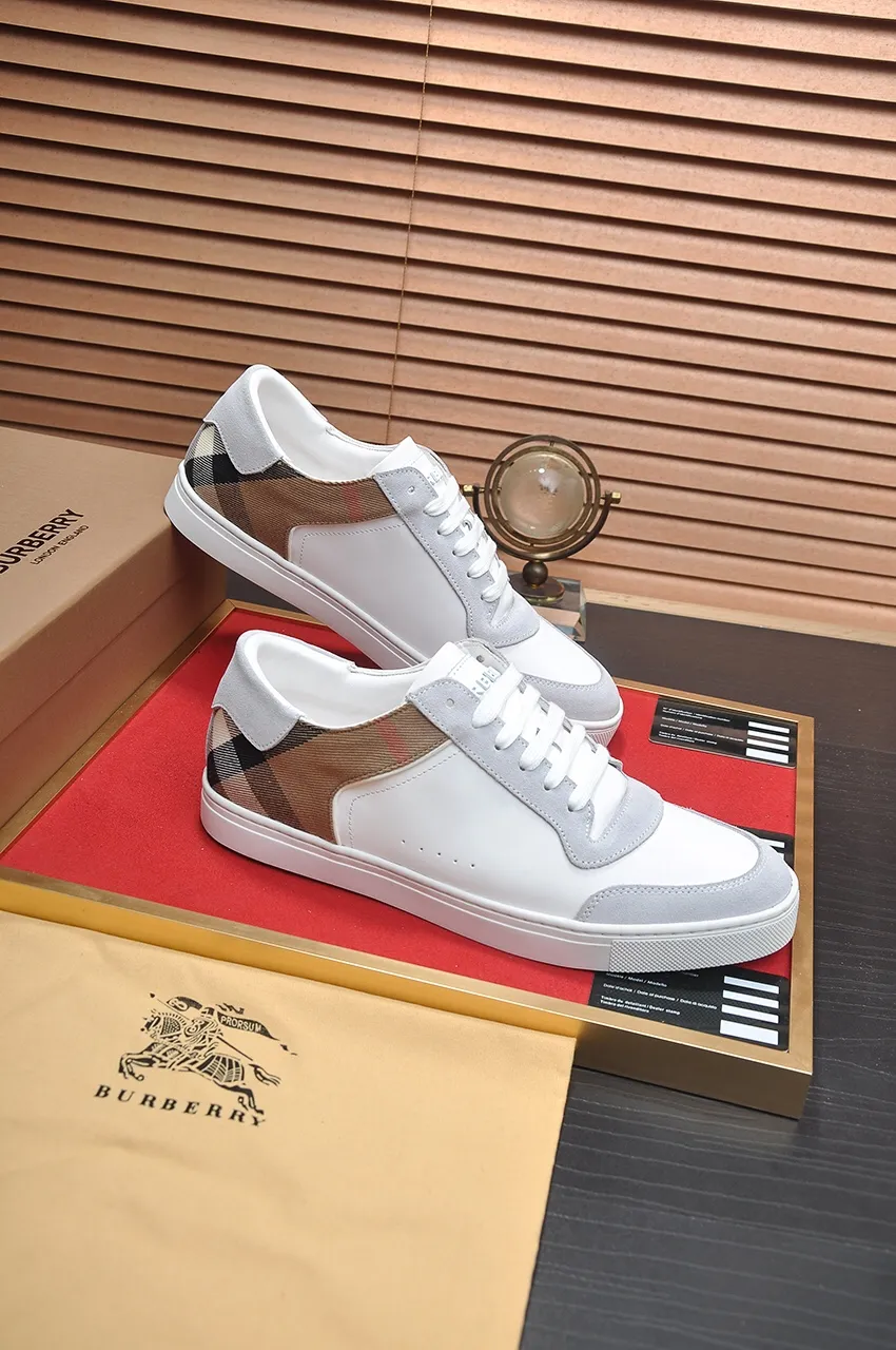 Men's shoes💰480💶[Burberry] (cowhide lining) classic low-top sneakers｜Imported cowhide with classic plaid fabric｜Cow leather lining｜Original outsole｜Fine workmanship and comfortable to wear Size: 38-44 (customized at 45)